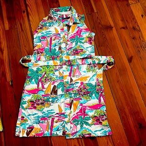 Katharine Way Caribbean print  sleeveless button-down dress. Size M